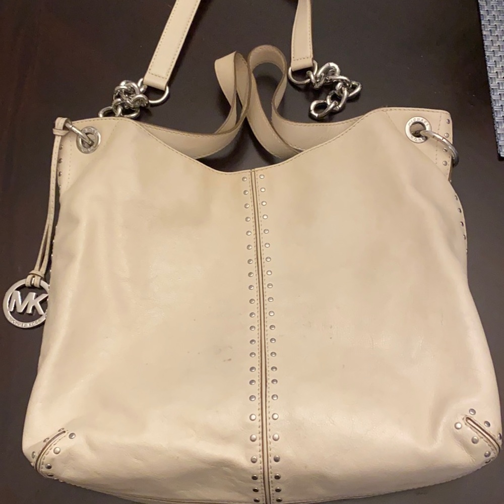 Michael Kors Cream Leather Hobo with Silver Hardware